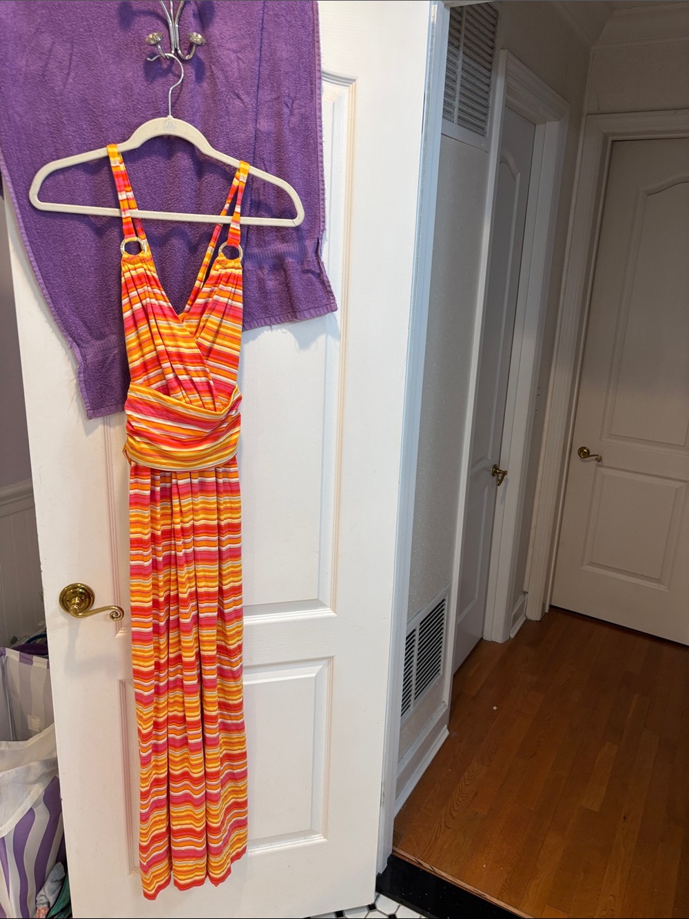 Vince Camuto Multicolor Striped Maxi Dress - Orange, Pink, Yellow
